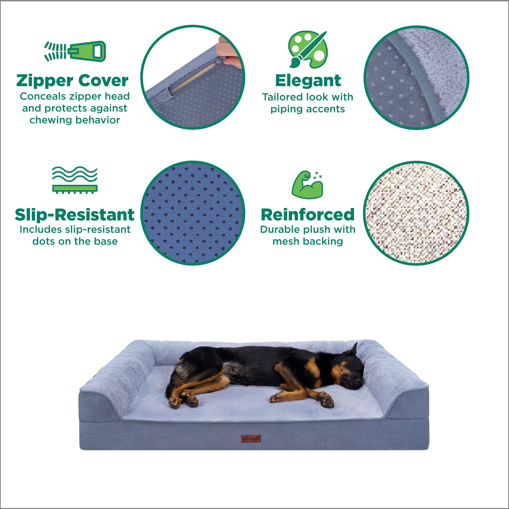 FurHaven Jumbo Plus (53"x40") Cooling Gel Dog Bed – Cool Gel Memory Foam Sofa Pet Bed, Embossed Velvet, Removable Washable Cover, Steel Blue