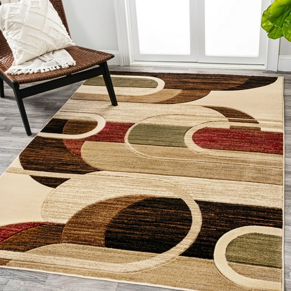 JONATHAN Y UNIQUE 5 x 8 Area Rug, Tamara Retro Abstract Arches - Cream/Brown/Red, UNQ102A-5