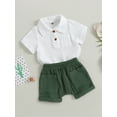 thumbnail image 3 of Franhais Toddler Boys 2PCS Shorts Sets White Short Sleeve Lapel Shirt and Solid Color Shorts Sets Summer Outfits 0-3 Years, 3 of 9