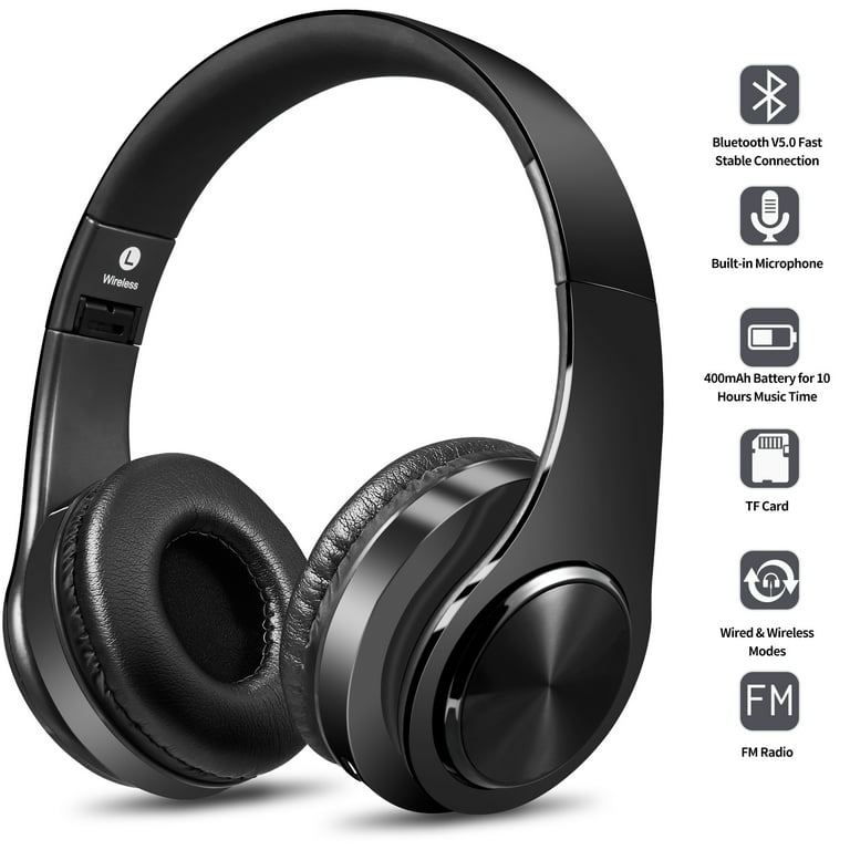 Bluetooth Headphones Over Ear,BERIBES 65H Playtime and 6 EQ Music Modes  with Microphone,HiFi Stereo Foldable Lightweight Wireless Headset,Deep Bass