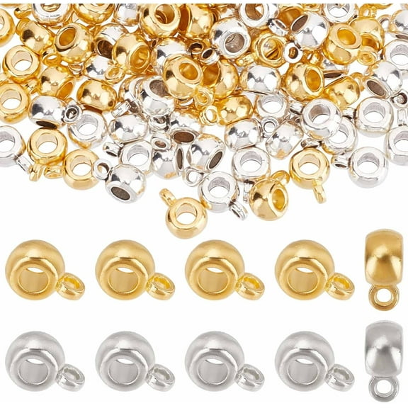 1 Box 200Pcs Bails Beads Bail Bead Charms Link Bail Beads European Large Hole Bead 3mm Silver Spacer Beads Metal Loose Bead for Jewelry Making Women DIY Bracelet Necklace Crafts Supplies Colorful