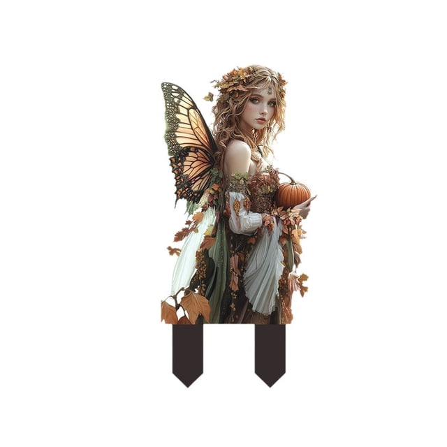 WLOELOEW Fairy With Pumpkin Garden Stake For Outdoor Decoration Acrylic Material Waterproof Ground Insert