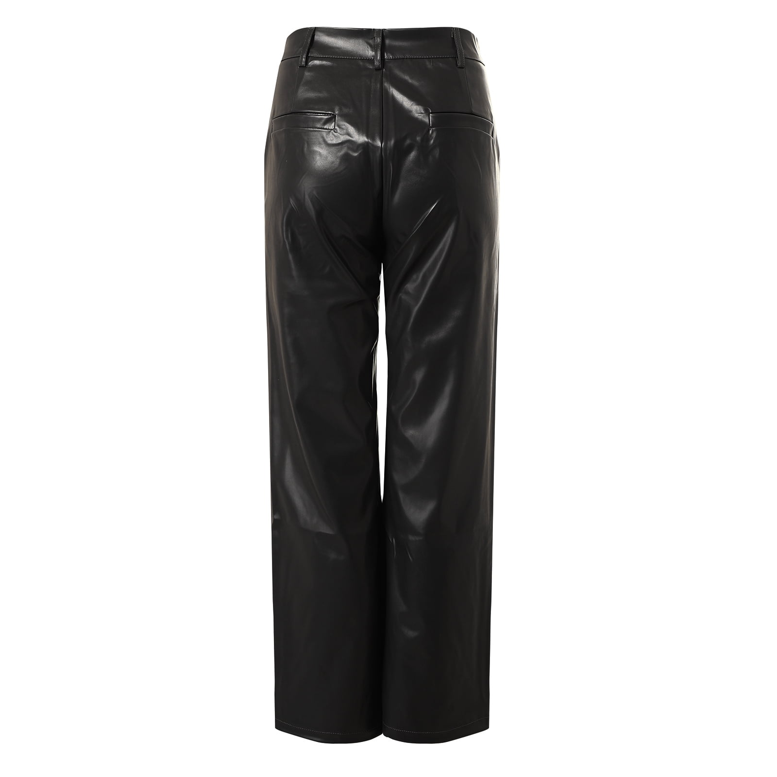 vigerkar Women's Faux Leather Pants Button PU Jeans Straight Wide Leg Trousers with Pockets (Black, XL)
