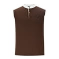 thumbnail image 4 of Wyobmus Mens Sleeveless Shirts Casual Button Up Henley Shirts Solid Color Gym Stand Collar Cut Off Beach Summer Tee S-3X Brown, 4 of 4