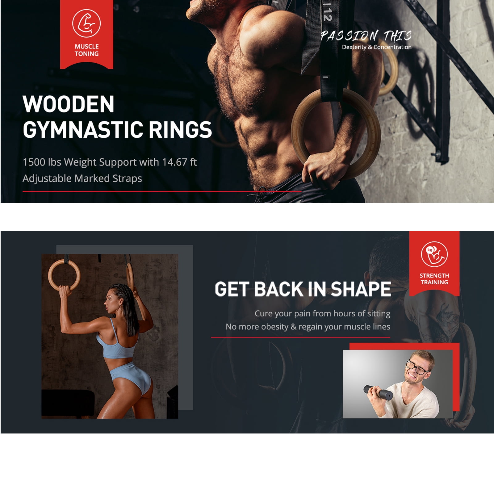 Pacearth wood gymnastics rings outlet