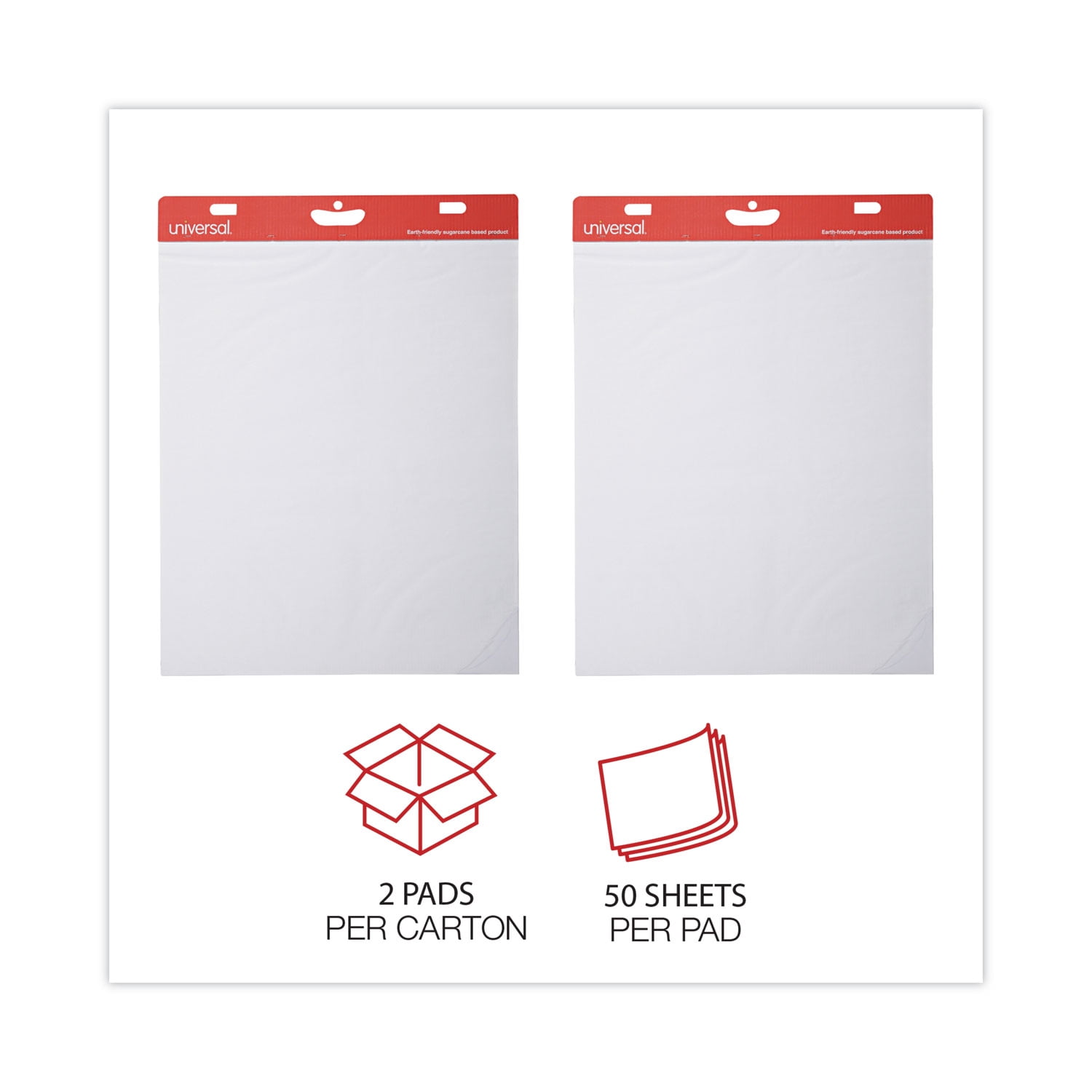 Universal Renewable Resource Sugarcane Based Easel Pads, Unruled, 27 x 34, White, 50 Sheets, 2/Carton