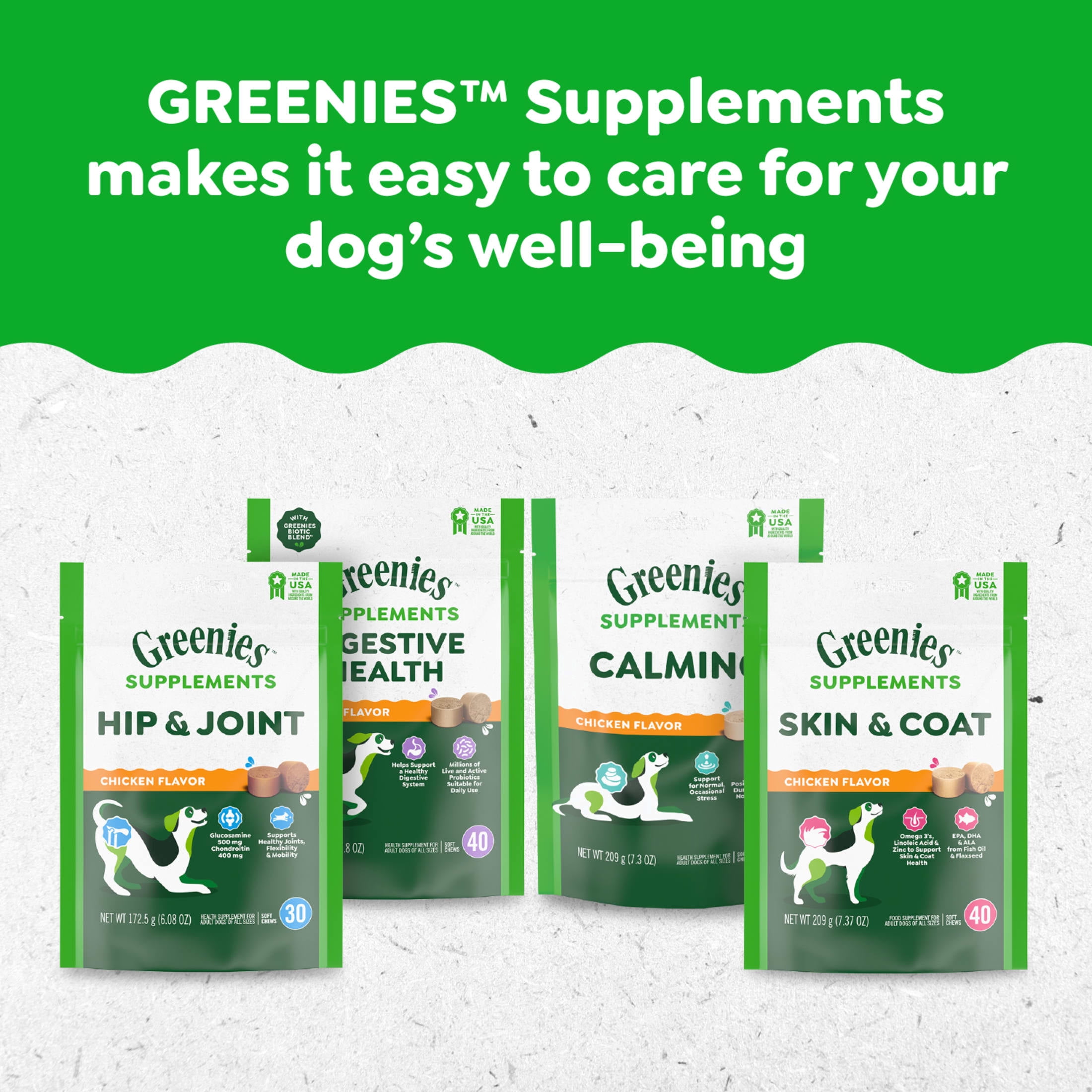 Greenies Supplements Calming Chews for Dogs Chicken Flavor, 14.7 oz Container of 80 ct. Soft Chews