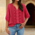 thumbnail image 4 of Outfmvch Embroidered Linen Shirts for Women linen button down shirt Mexican Embroidered Gauze Shirts Loose Fit Short Sleeve Gauze Boho Tunic Tops Peasant Gauze Blouse V Neck 3/4 Sleeve Length Red 2XL, 4 of 7
