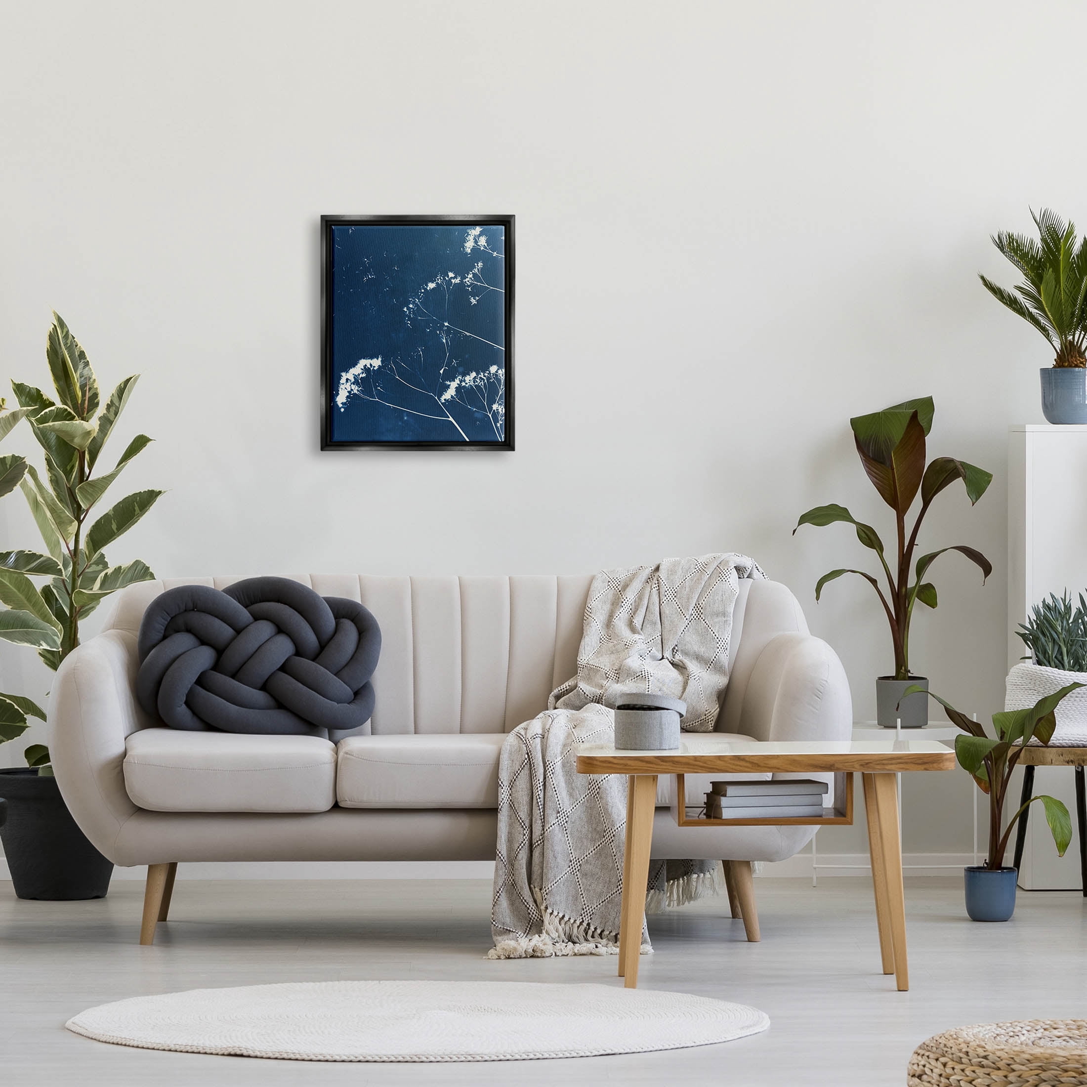 Navy Blue Botanical Sprouts Botanical & Floral Graphic Art Jet Black Framed Art Print Wall Art
