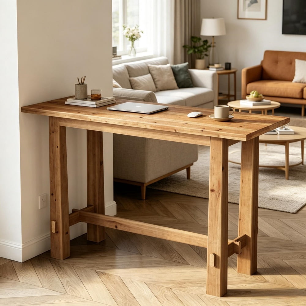 4-Tier Rustic Console Table, Industrial Style Geometric Metal Frame, Narrow Entryway Sofa Table with Anti-Tip Device & Adjustable Feet for Home