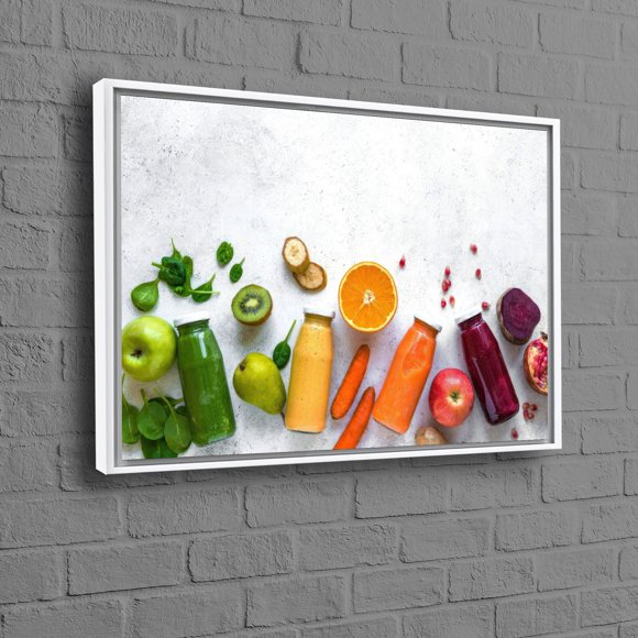 Art Mural Moderne Coloré avec Fruits et Légumes 3D Décor de Cuisine sur Toile Encadrée Idéal pour une Touche Unique dans Votre Espace de Cuisson