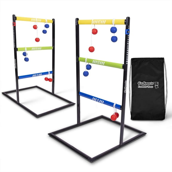 Ladder Toss Indoor and Outdoor Game Set with 6 Soft Rubber Bolo Balls and Travel Case