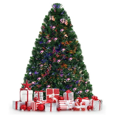 Costway 4Ft Pre-Lit Fiber Optic PVC Christmas Tree Metal Holiday ...