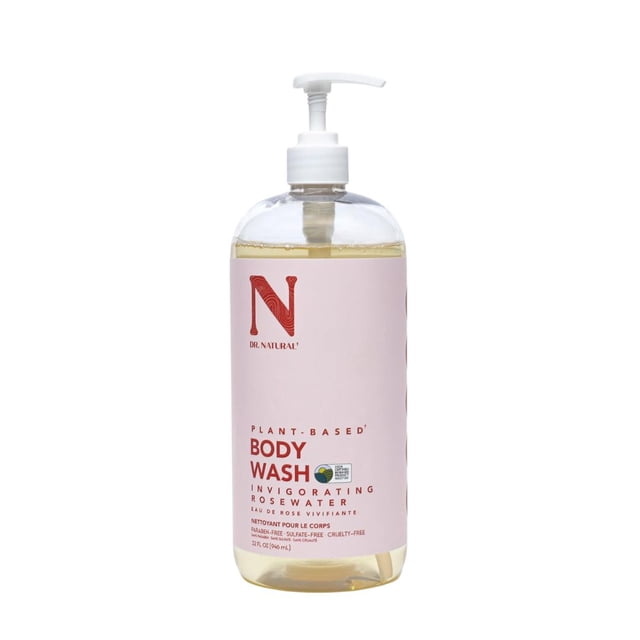 Dr. Natural Body Wash Gel de baño. Agua de Rosas Vigorizante. 946 ml. 100% Natural. Hipoalergénico e Hidratante. 100% de Origen Vegetal. Apto para Todo Tipo de Piel. Uso Familiar.