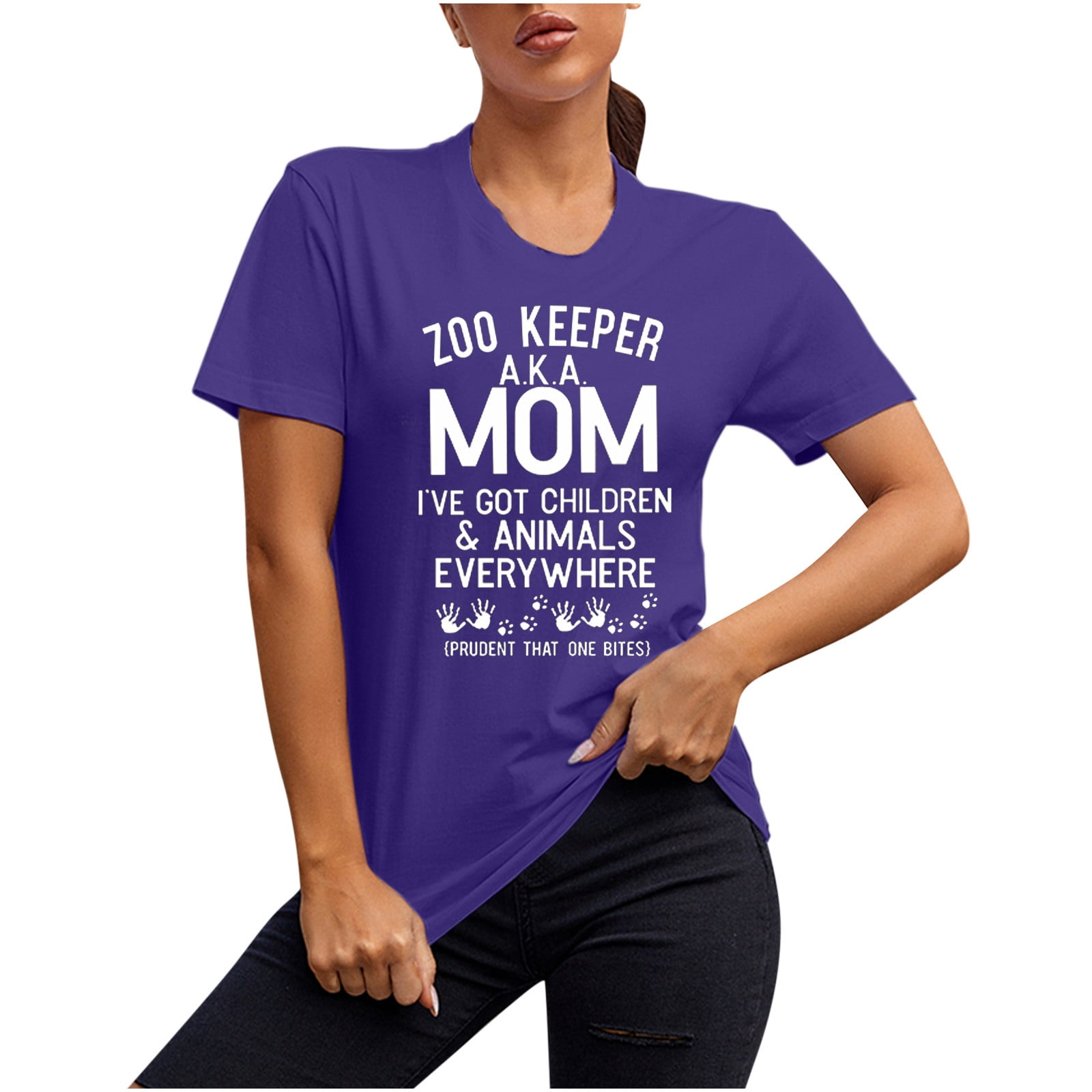 LWZWM Mom Shirts for Women Zoo Keeper Mom I've Got Children Animals  Everywhere T-shirt Dog Mom Gifts Puppy Footprint Tops Mother's Day Loose  O-Neck Letter Print T-Shirt Short Sleev 