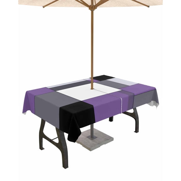 Boanket Outdoor Tablecloth with Umbrella Hole for Patio/Picnic/Party/Camping, Abstract Purple Waterproof Table Cloth Rectangle Table Cover Washable, Black Grey White Minimalist Geometric (52"x 70")