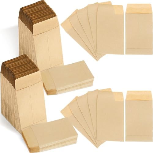 1000 Pack Small Seed Brown Envelopes 2.25 x 3.5 Inch Coin Envelopes for Cash Small Parts Business Card Gift Card Home Garden Office with Gummed Flap Kraft Paper