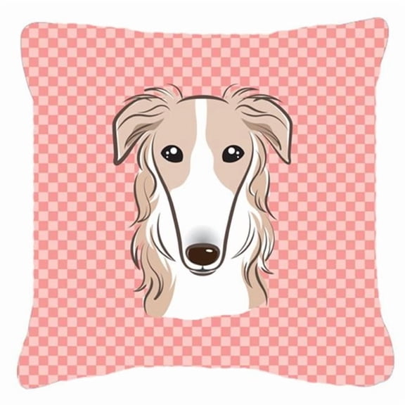 Caroline's Treasures BB1228PW1414 Checkerboard Pink Borzoi Canvas Fabric Decorative Pillow , 14Hx14W, multicolor