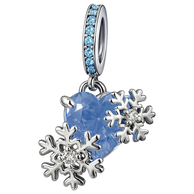 Charm corazon azul copo invierno XmasHeart02 1Pza Plata S925 Chapa Colgante Fijo Corazón/Copos Plata/Azul Caja Blanca 4x
