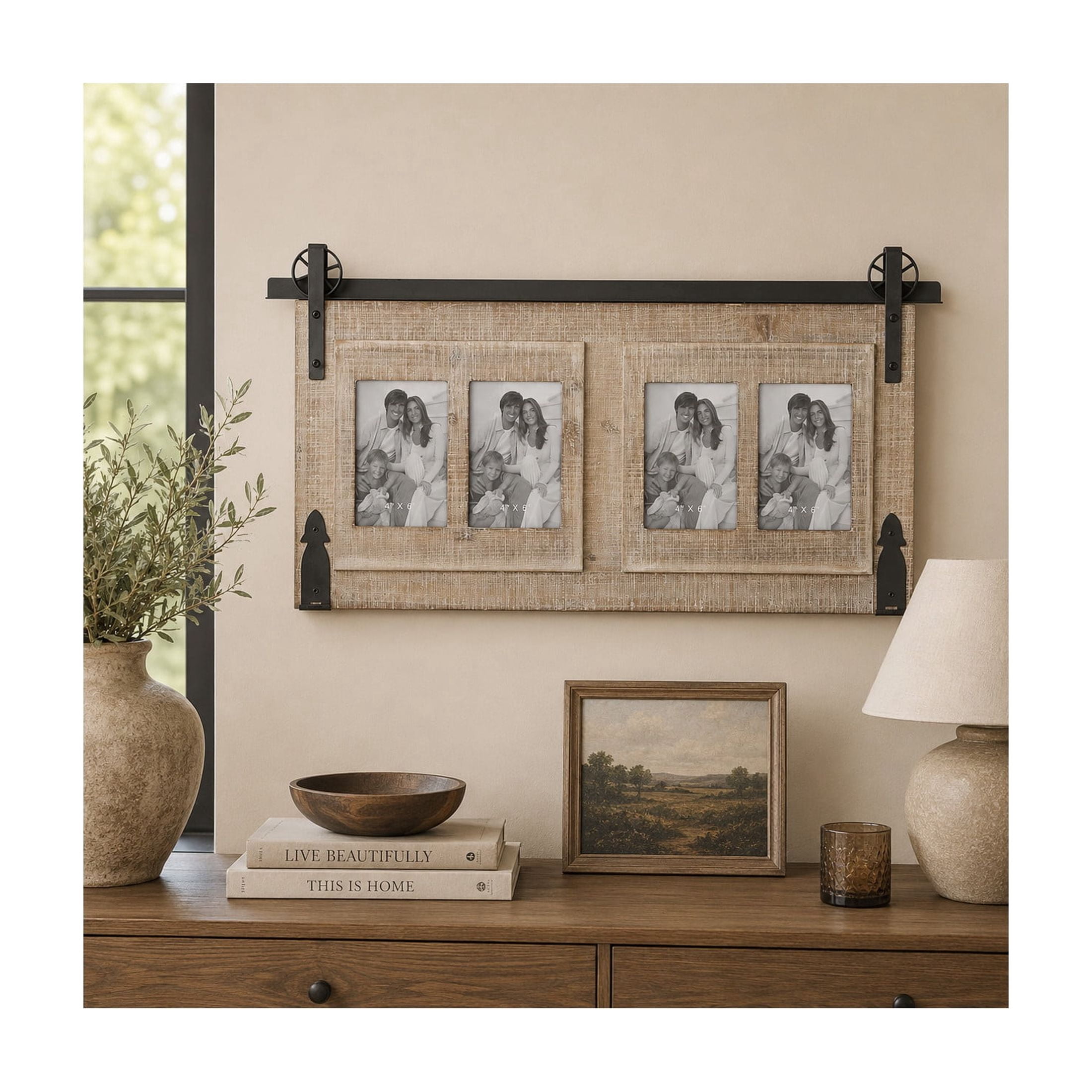 DecMode 4-Opening 4" x 6" Brown People Wall Photo Frame with Metal Accent