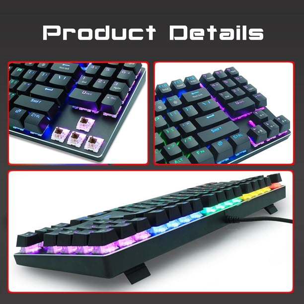 Teclado mecánico para juegos con cable, retroiluminado, 89 teclas, anti-fantasma, azul, rojo, marrón, teclas numéricas de interruptor para PC portátil Interruptor negro Soledad teclado mecánico para juegos