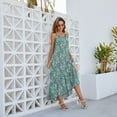 thumbnail image 4 of SWSMCLT Women's Beach Sundress Peasant Fashion Casual Ruffle Long Dresses Boho Floral Printed Assymetric Sleeveless Cami Halter Summer Swing Flowy Green Large, 4 of 4
