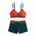 thumbnail image 4 of Wyobmus Plus Size Bikini Sets for Women V-Neck Floral Print Spaghetti Stras Tankini Tops Solid Color Drawstring Shorts Swimsuits Orange, 4 of 6