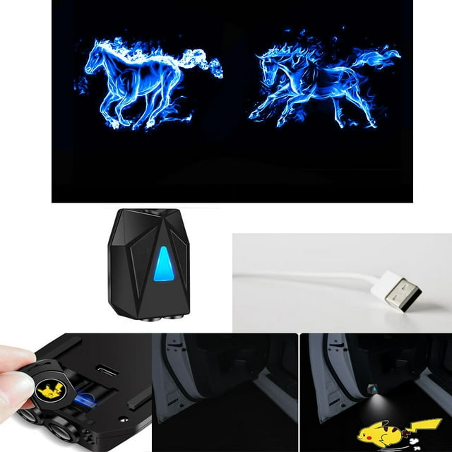 unidad (caballo azul corriendo) Luz de bienvenida dinámica para coche, proyector de inducción inalámbrico, luces LED recargables de bienvenida para coche, aptas para todo tipo de coches y motocicletas