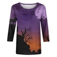 thumbnail image 5 of Odeerbi Halloween Cute Ghost Shirts for Women Vintage Retro Graphic Blouse 2024 Casual Three Quarter Sleeves Round Neck Loose Printed Tops Purple, 5 of 5