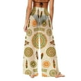 thumbnail image 5 of Women's Bohemian Chiffon Beach Pants Floral Printed Wide-Leg Trousers Sheer Flowy Palazzo Pants for Beach & Sun Protection,L,Beige, 5 of 6