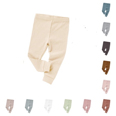 Krdevn Boys Solid Ribbed Leggings Fall Daily Soft Knit Base Layer Pants with Elastic Waist 3-6 Months Beige
