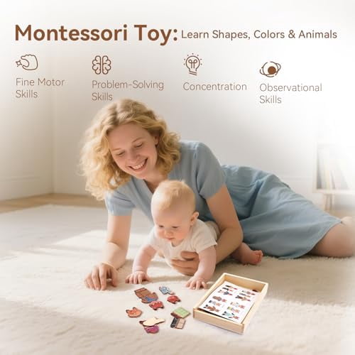 Wooden Fox Family Dress up Puzzle for Toddlers 1-3, Animal Puzzle Toy Sorting & Matching with Storage Case, Learning Educational Montessori Toy Gifts for Kids Boys Girls for 2-4 Years Old
