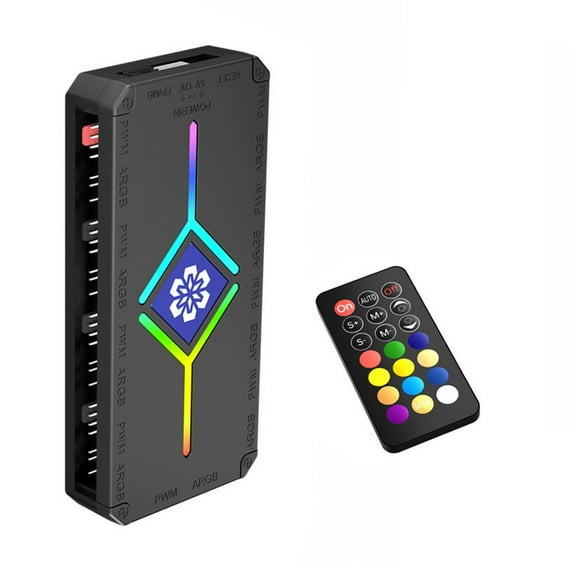 GUYUTING ARGB Fan Hub 9 Port PWM Fan Controller for PC 5V 3PIN Addressable RGB Splitter with Remote for Lighting Control