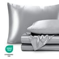 thumbnail image 6 of Bare Home Luxury Poly Satin Sheet Set for Hair and Skin, 15” Deep Pockets, Twin XL, Silver, 6 of 7