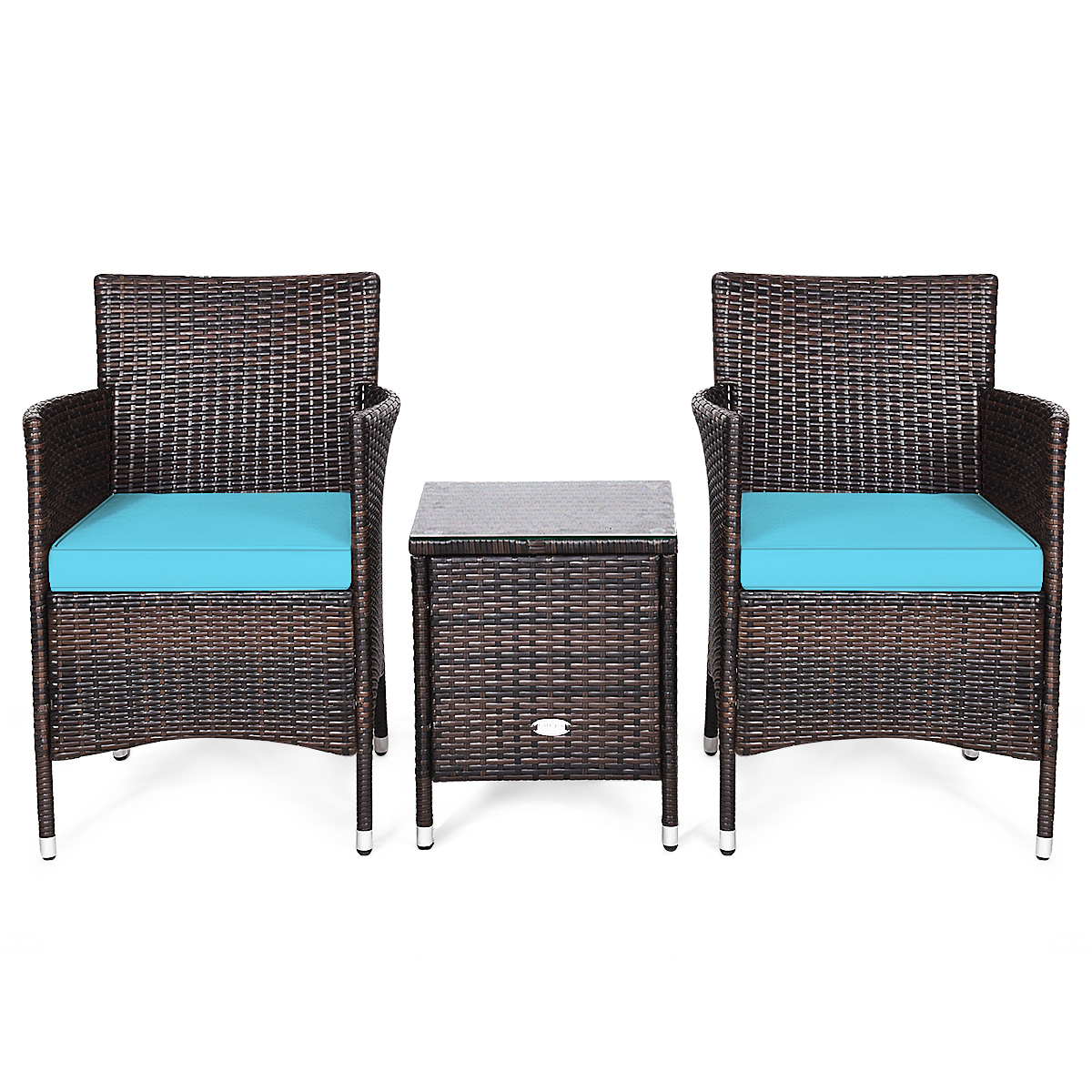 Costway Outdoor 3 PCS Rattan Wicker Furniture Sets Chairs Coffee Table Garden Blue - image 5 of 10
