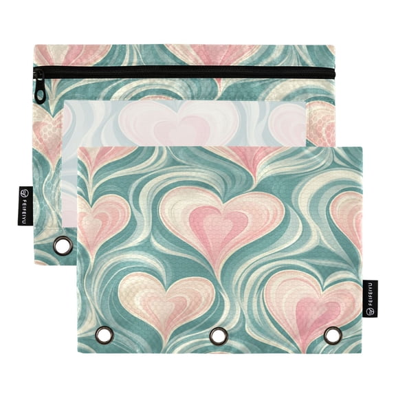 2 Pack 3 Ring Binder Pouch with Clear PVC Window Water Resistant Zipper Pencil Pouch Mobile Love Binder Pocket for Classroom Office Home Stationery Organization