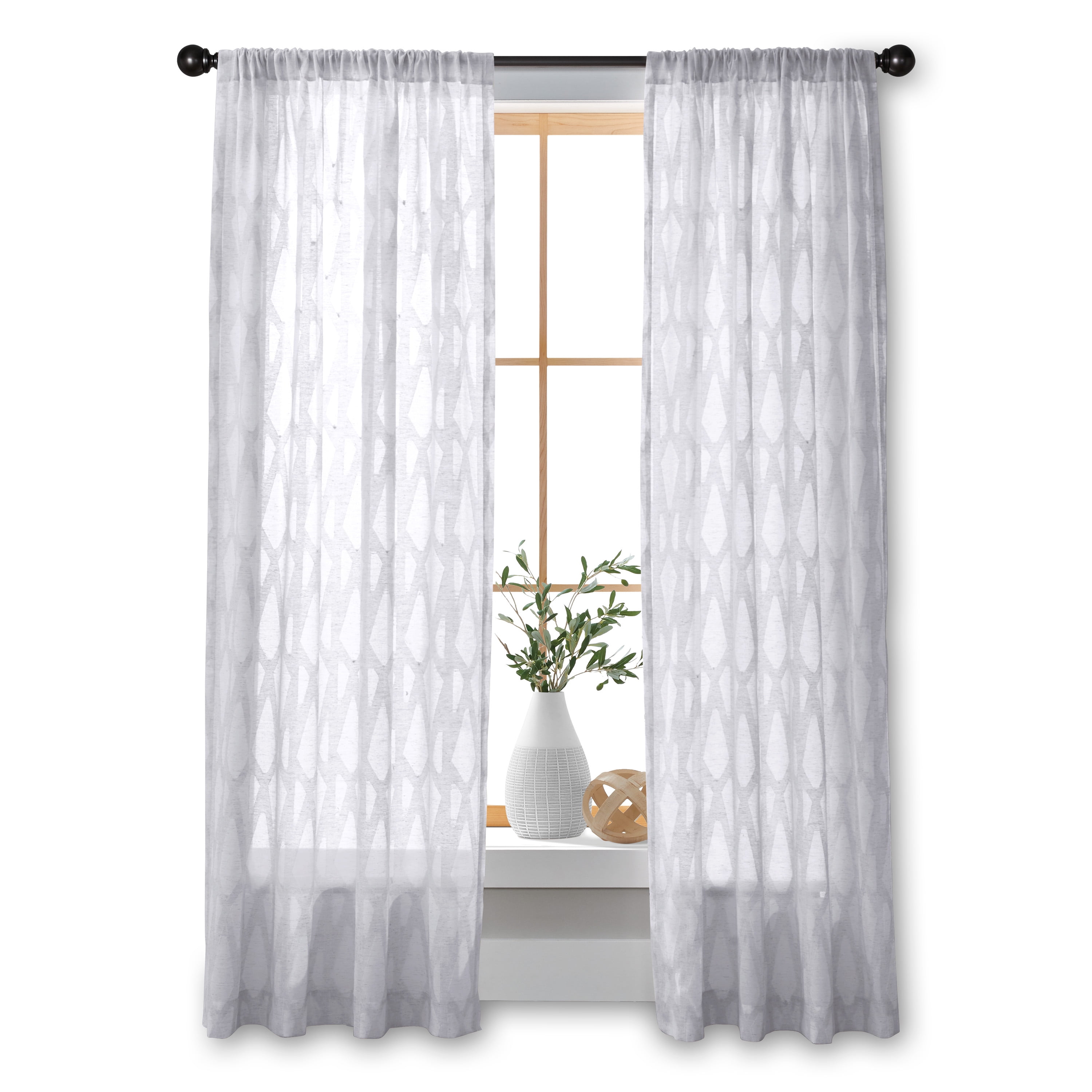 Better Homes & Gardens Clipped Geo Curtain Single Panel, Polyester Cotton Sheer, Indoor Rod Pocket, White, 54"W x 84"L, Adult