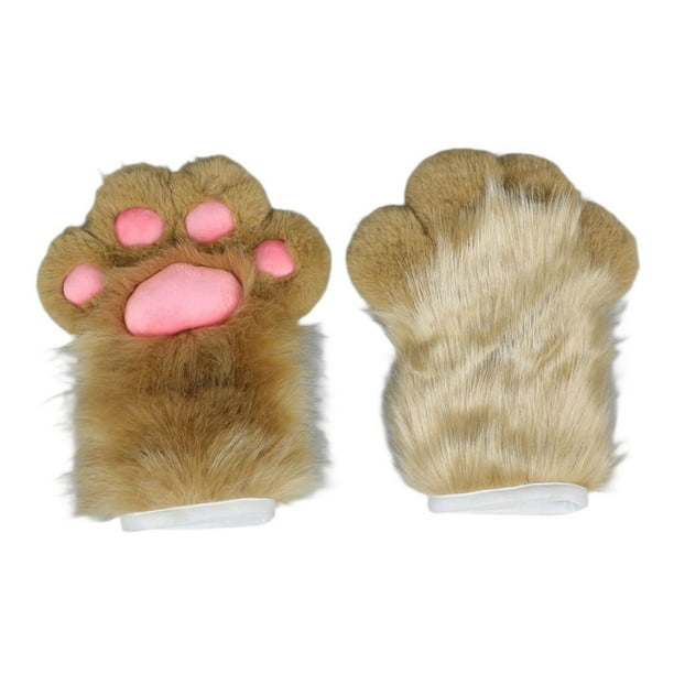 Guantes con forma de pata de gato para mujer, guantes de peluche para disfraz caqui