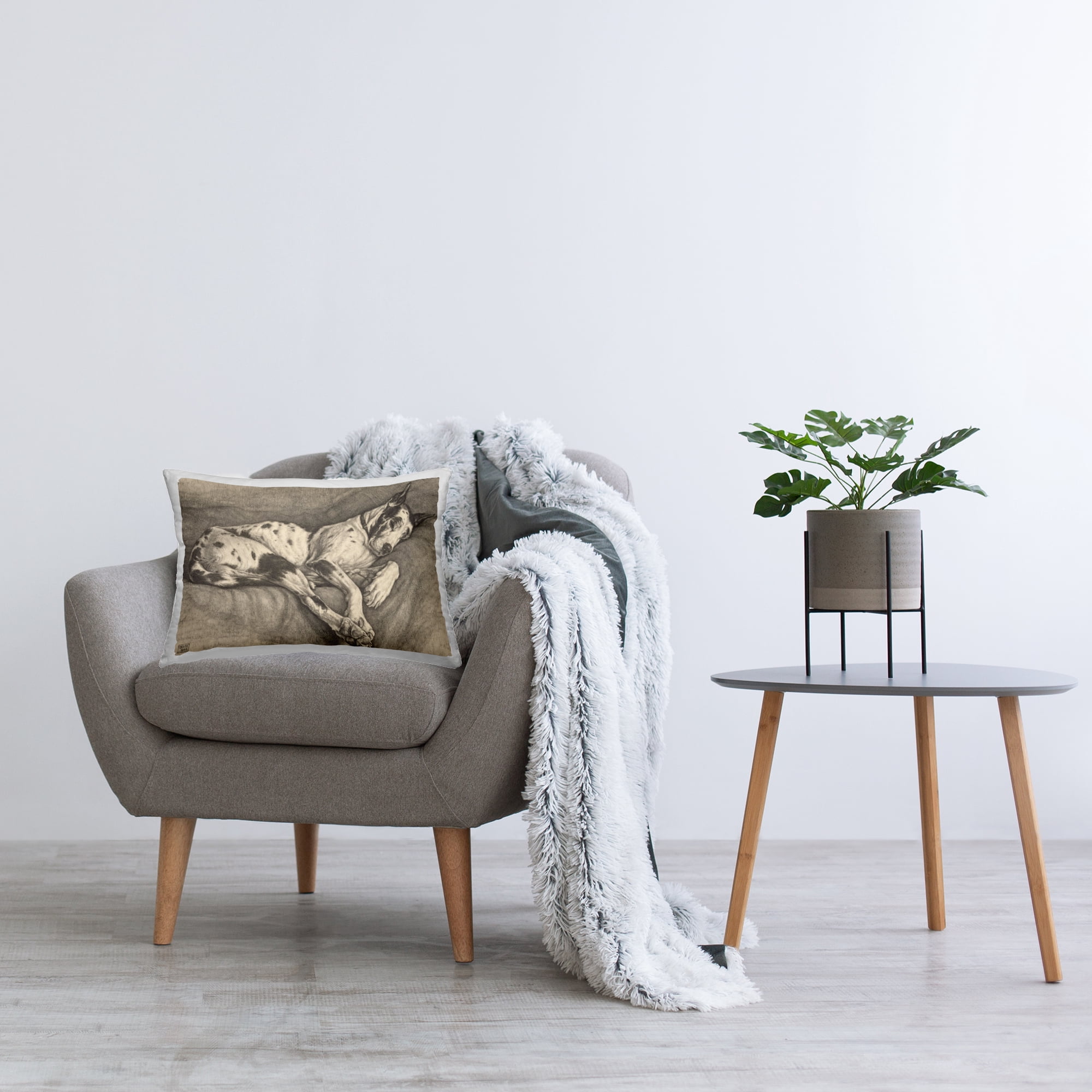 Stupell Industries Sleeping Hound Drawing Decorative Printed Throw Pillow, design by Bertha Van Hasselt, 14 x 7 x 20