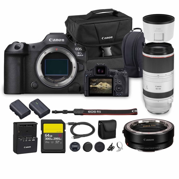 Canon EOS R5 Mark II Mirrorless Camera | 45MP Full Frame Sensor 8K Video Recording | Advanced IBIS Autofocus for Professional Creators (6536C002)   Canon RF 100-500mm Lens   Adapter EF-EOS R   More