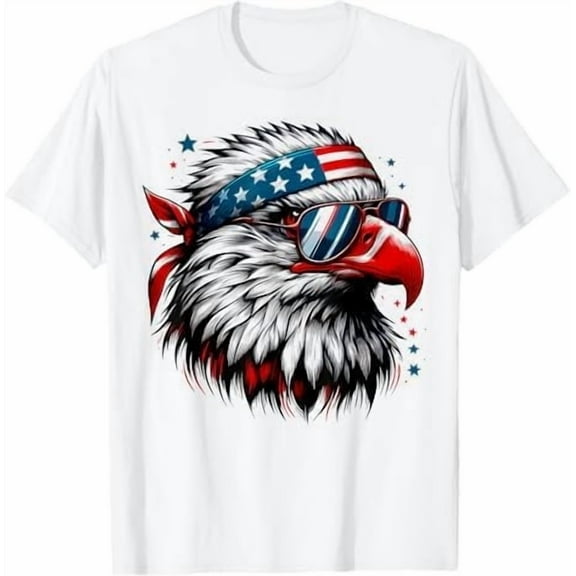 USA Bald Eagle Patriotic American Sunglasses Flag 4th of July Gifts Unisex Men Women Crew Neck Short Sleeve T-Shirt