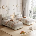 thumbnail image 3 of Tamaño individual bouclé forrado platform marco de cama con wave cabecero low profile de madera slats no necesita colchón base easy to assemble para para niños girls o boys-beige, 3 of 5