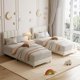 thumbnail image 3 of Tamaño individual bouclé forrado platform marco de cama con wave cabecero low profile de madera slats no necesita colchón base easy to assemble para para niños girls o boys-beige, 3 of 5