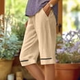 thumbnail image 2 of Dresfit Womens Linen Shorts Knee Length Bermuda Shorts Summer 2026 Solid Baggy Pedal Pushers Vacation Elastic Waist Wide Leg Cropped Pants with Pockets Beige L, 2 of 5