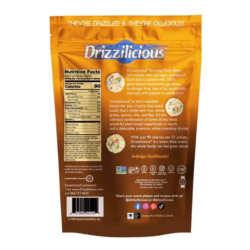 Drizzilicious Birthday Cake Mini Rice Cake Bites, 4 oz