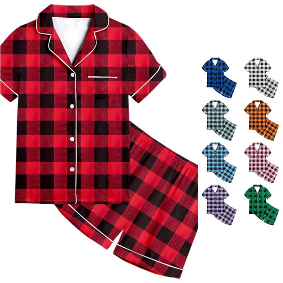 Weebloom Kids Pajamas Toddler Girls Kids Boys Pattern Printed Short Sleeve Button Down Pajamas Shorts Set Outfits Sleepwear Nightwear Pjs Loungewear Red 2-3 Years