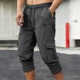 thumbnail image 2 of LMOIPLI Men's Cargo Capri Pants Drawstring Waist 3/4 Length Joggers with Side Pockets Lightweight Summer Casual Trousers Gray S, 2 of 7