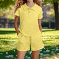 thumbnail image 4 of Cethrio Girls Summer Outfit Sets 2 Piece, Short Sleeve Collared Solid Color Girls' Clothing Sets Yellow Size 3-4 T, 4 of 4