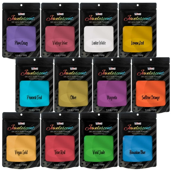 U.S. Art Supply Jewelescent Professional 12 Color Mica Pearl Powder Pigment Kit, 3.5oz (100g) Non-Toxic Metallic Color Dye