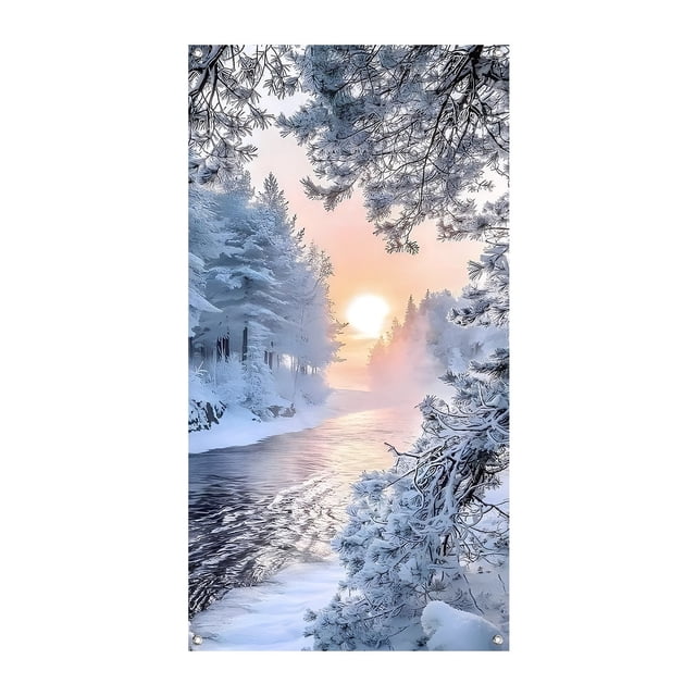 90 X 200 Cm Marco De Puerta Con Vista De Nieve Invernal Fondo Con Vista De Nieve Marco De Puerta Fondo De Cortina Para Fiesta De Navidad Tela Decorativa Para Porche Decoración Para Fiesta De Invierno